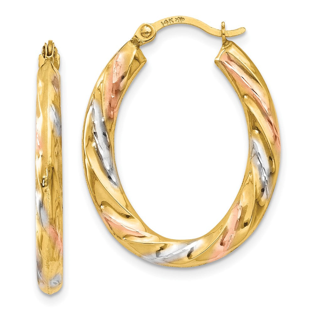 14K Yellow & Rhodium & White & Rose Rhodium Oval Hollow Scallop Hoop Earrings - Product Photo