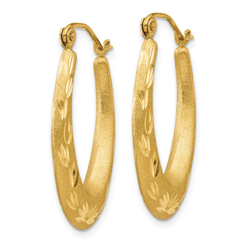 14K Satin Diamond Cut Hollow Hoop Earrings - Product Photo
