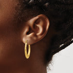 14K Satin Diamond Cut Hollow Hoop Earrings - Product Photo