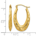 14K Satin Diamond Cut Hollow Hoop Earrings - Product Photo