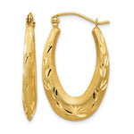 14K Satin Diamond Cut Hollow Hoop Earrings - Product Photo