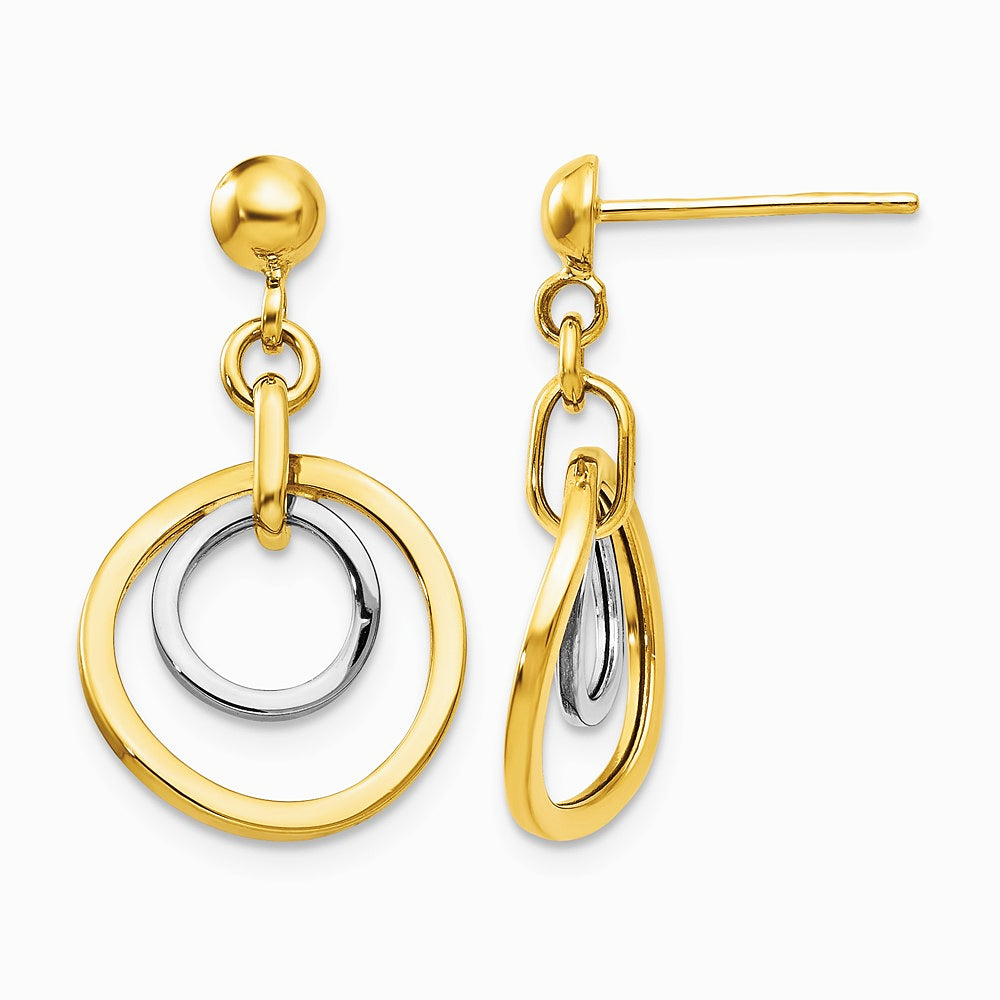 14K Two-tone Circle Post Dangle Earrings