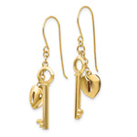 14K Yellow Gold Gold Puff Heart Lock and Key Earrings - Product Photo