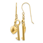 14K Yellow Gold Gold Puff Heart Lock and Key Earrings - Product Photo