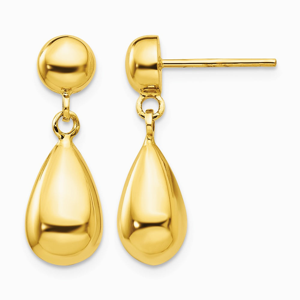14K Yellow Gold Teardrop Hollow Post Dangle Earrings