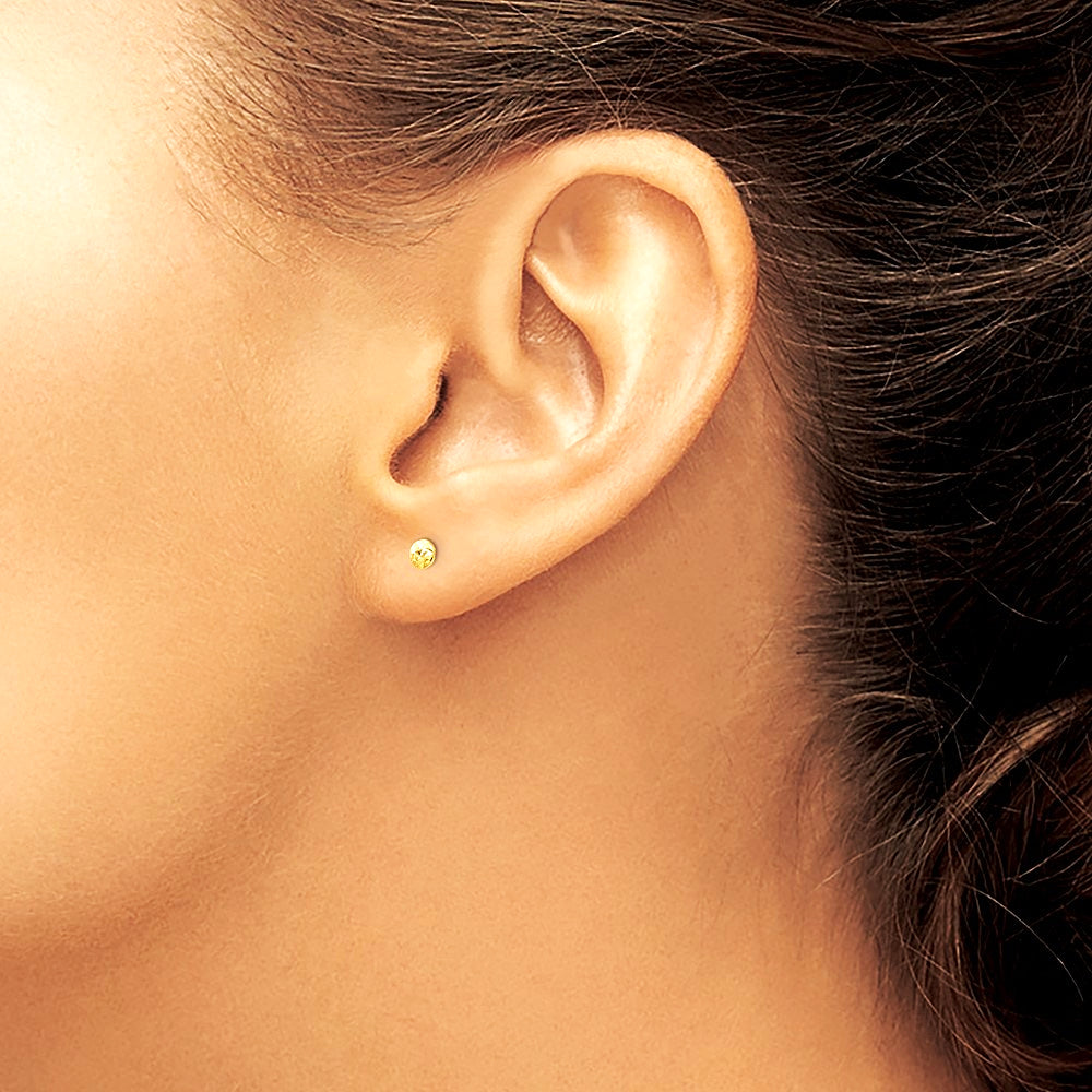 14K Yellow Gold 3 mm Puff Circle Post Earrings - Product Photo