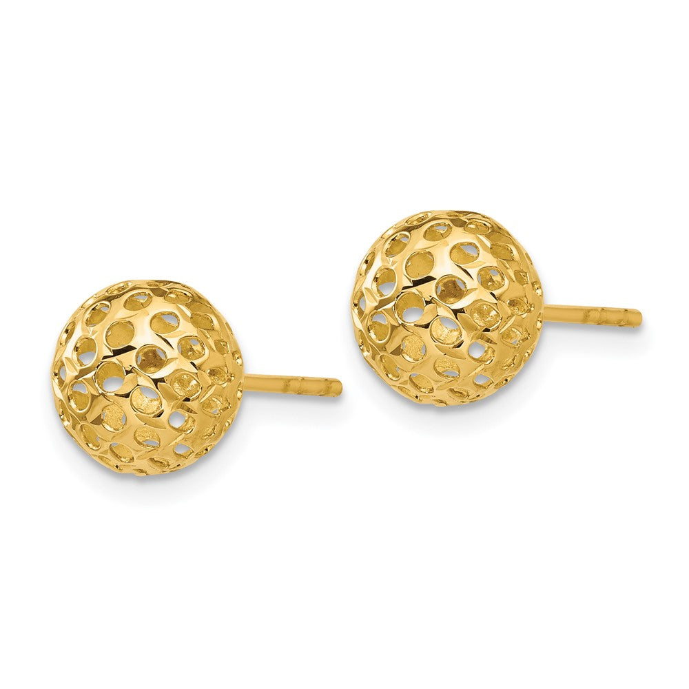 14K Yellow Gold Diamond Cut Bead Post Earrings - Product Photo