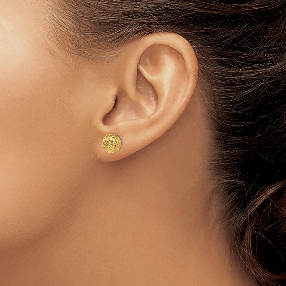 14K Yellow Gold Diamond Cut Bead Post Earrings - Product Photo