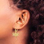 14K Yellow Gold Dragonfly with Filigree Wings Leverback Earrings - Product Photo
