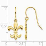 14K Yellow Gold Polished Fleur de lis Dangle Earrings - Product Photo