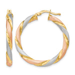 Leslie's Sterling Silver Tri-color Twisted Hinged Hoop Earrings - Product Photo