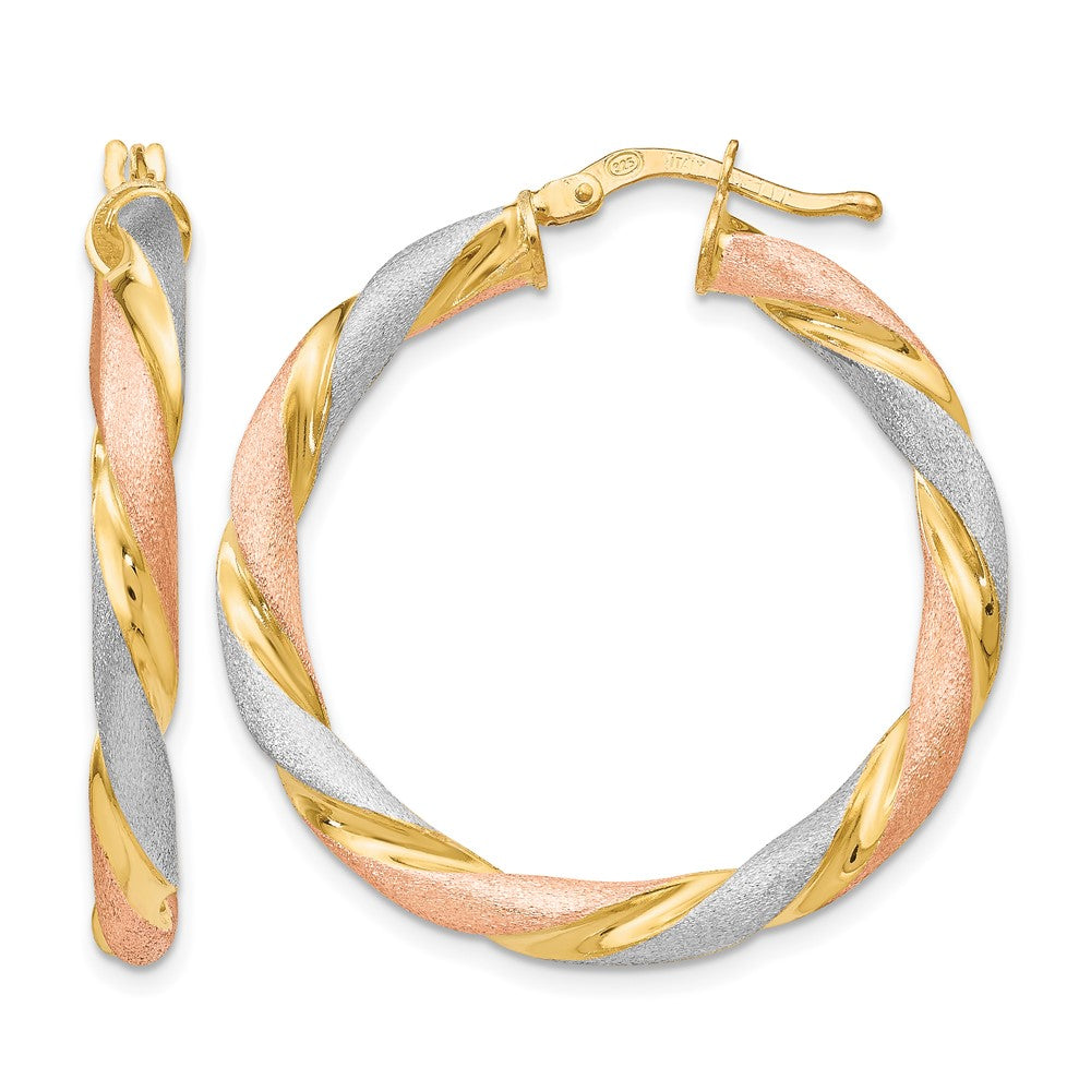 Leslie's Sterling Silver Tri-color Twisted Hinged Hoop Earrings - Product Photo