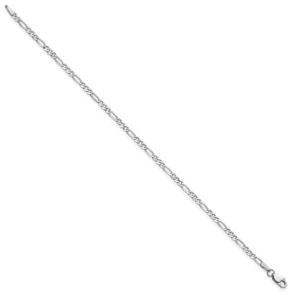 14k White Gold 2.25mm Flat Figaro Chain Anklet - Product Photo
