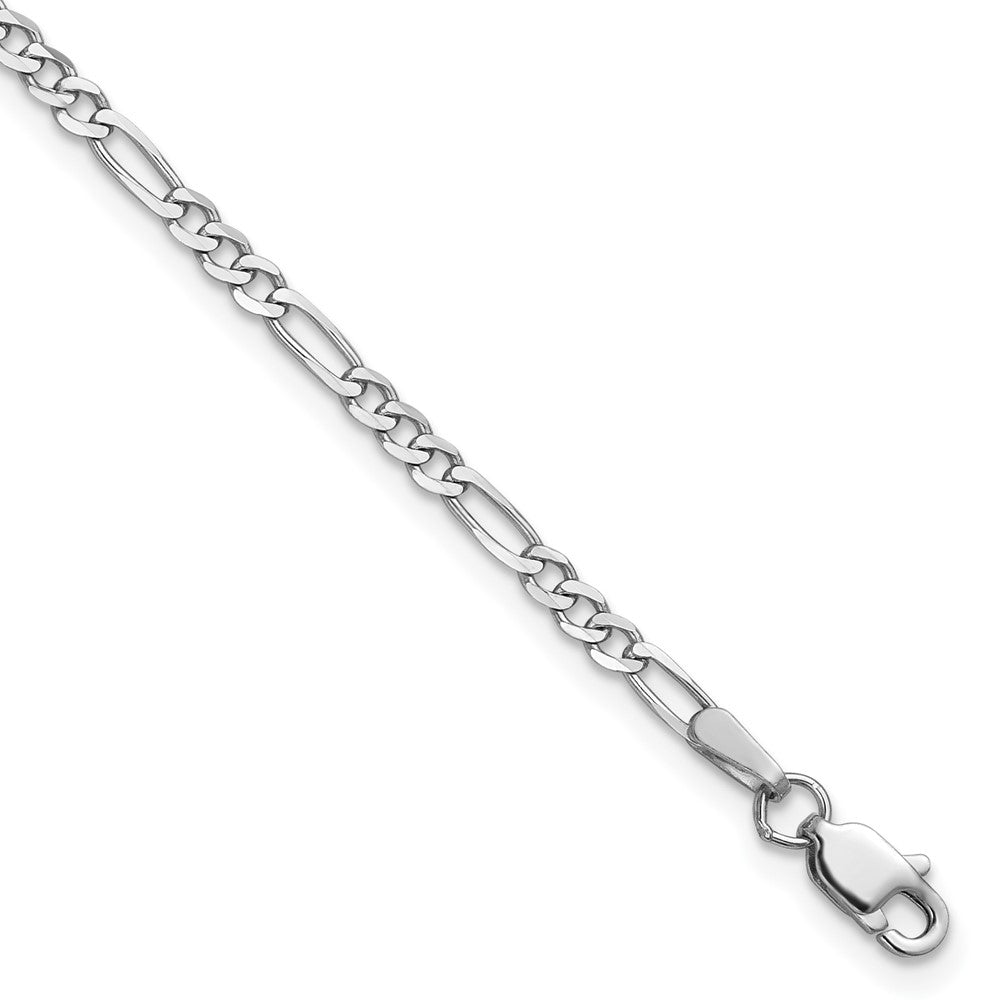 14K White Gold 2.25mm Flat Figaro Chain Bracelet 7"-10"