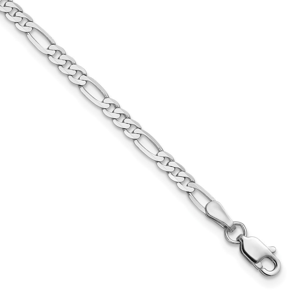 14K White Gold 2.75mm Flat Figaro Chain Bracelet 7"-10"