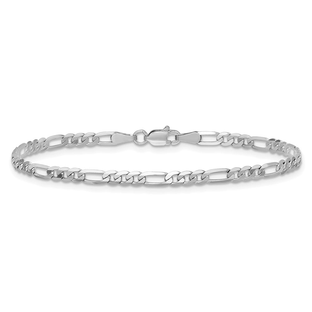 14k White Gold 3mm Flat Figaro Chain Anklet - Product Photo