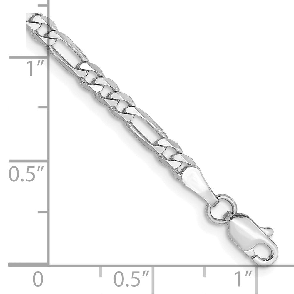 14k White Gold 3mm Flat Figaro Chain Anklet - Product Photo