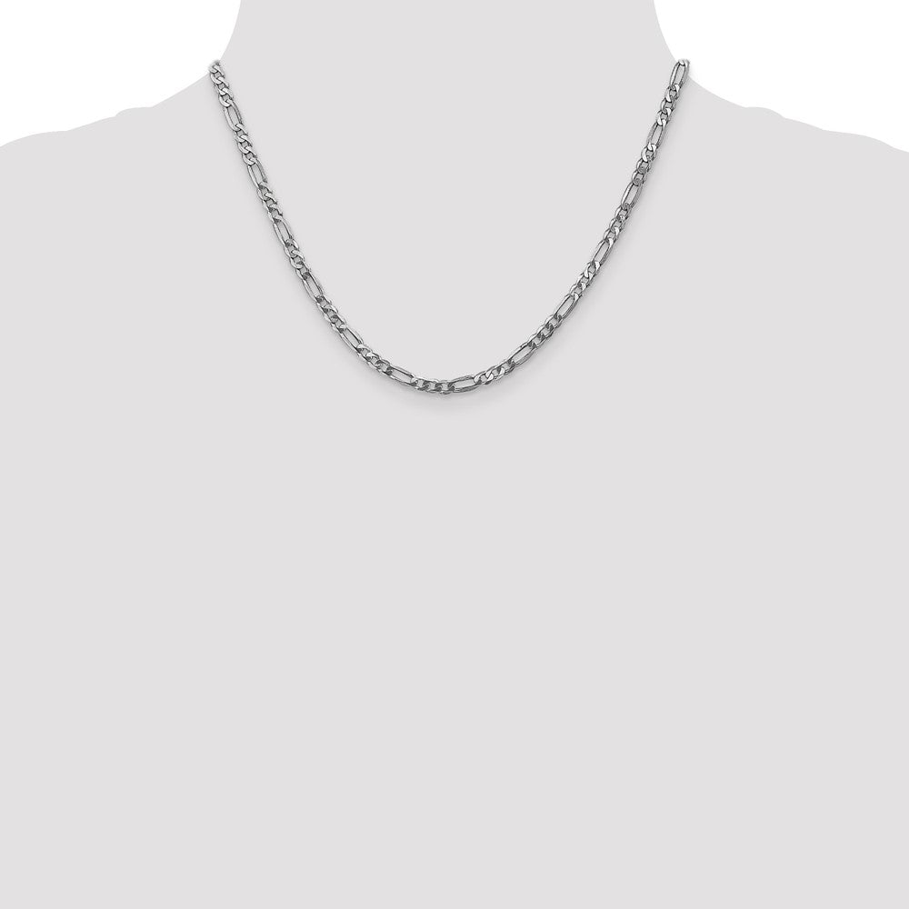 14k White Gold 4mm Flat Figaro Chain - Product Photo