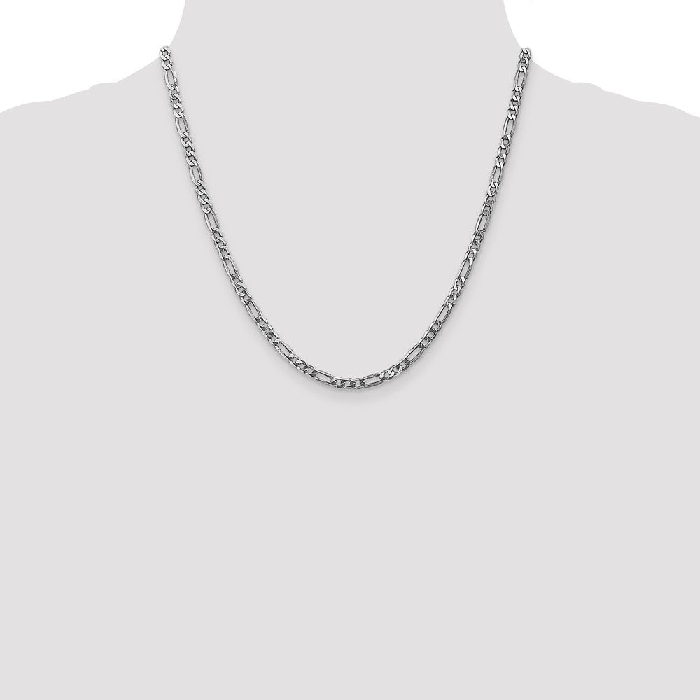 14k White Gold 4mm Flat Figaro Chain - Product Photo