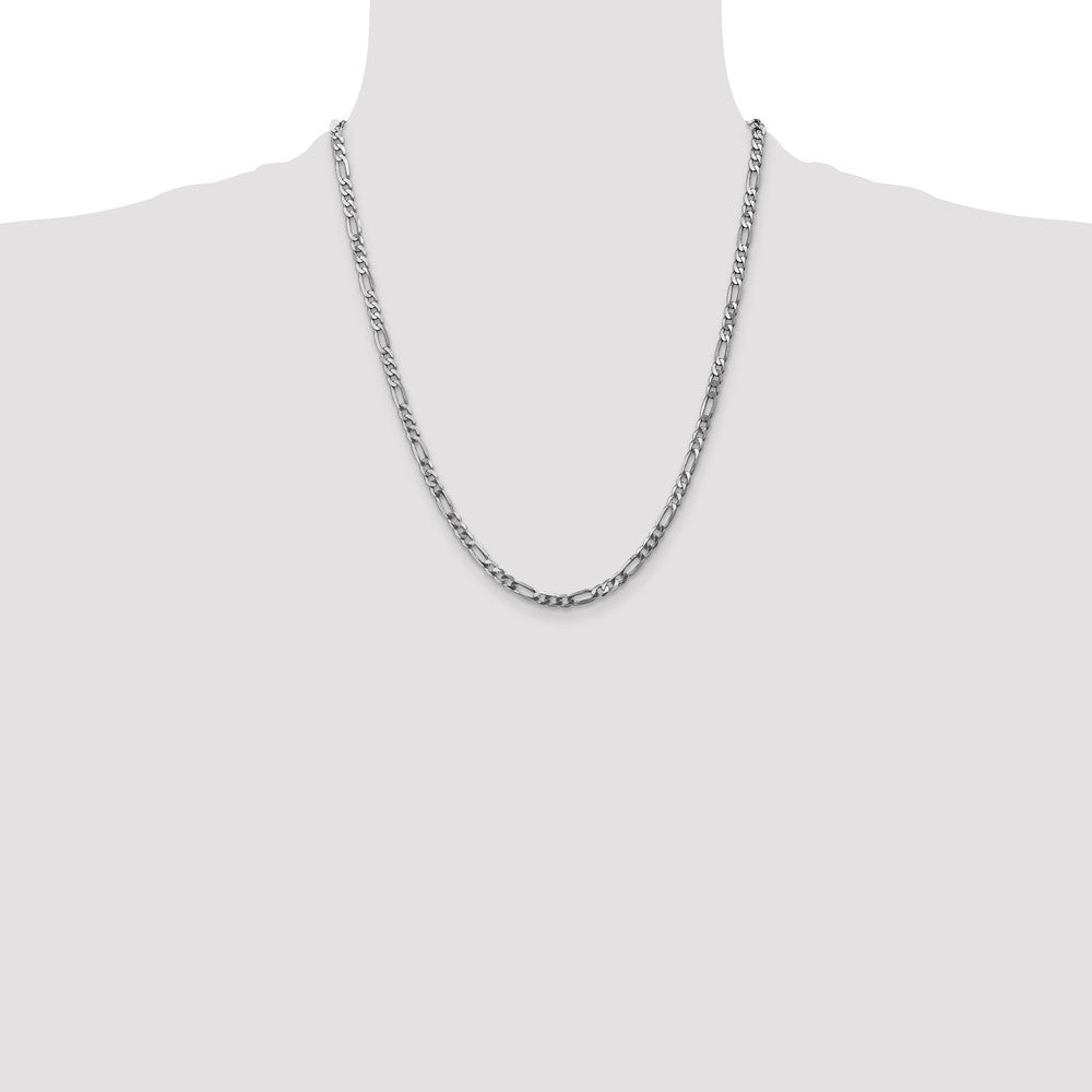 14k White Gold 4mm Flat Figaro Chain - Product Photo