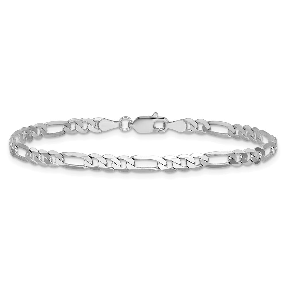14k White Gold 4mm Flat Figaro Chain - Product Photo