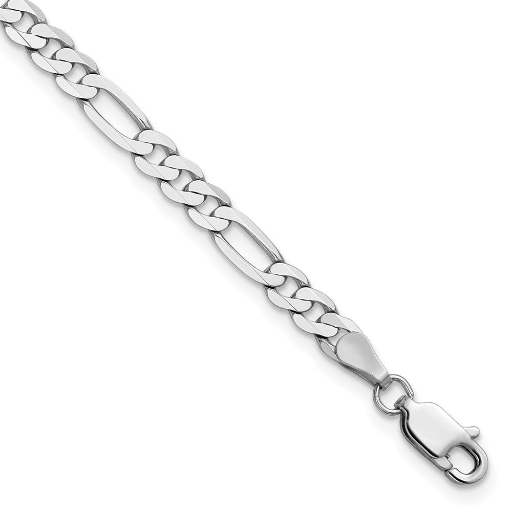 14K White Gold 4mm Flat Figaro Chain Bracelet 7"-9"