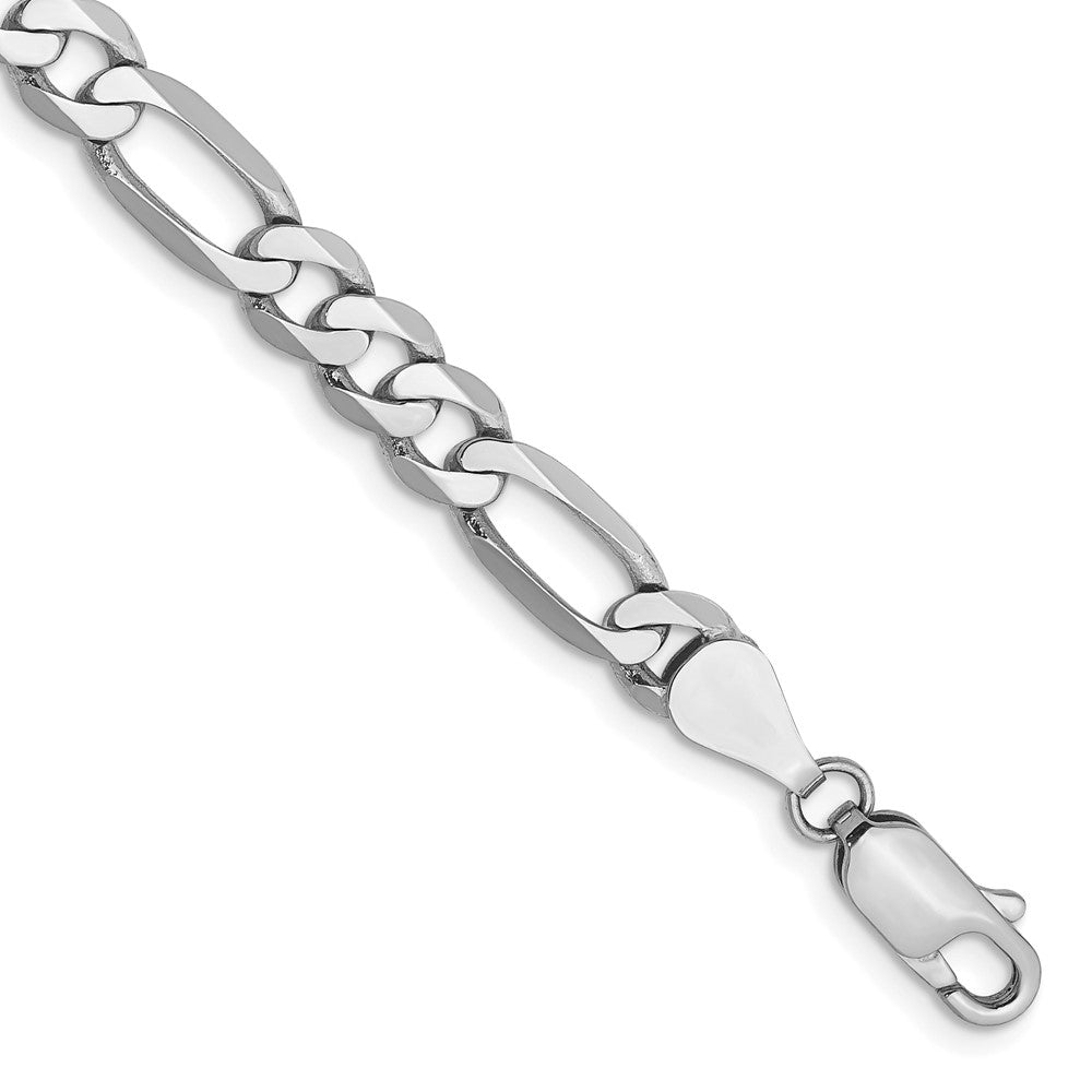 14K White Gold 5.5mm Flat Figaro Chain Bracelet 7"-9"