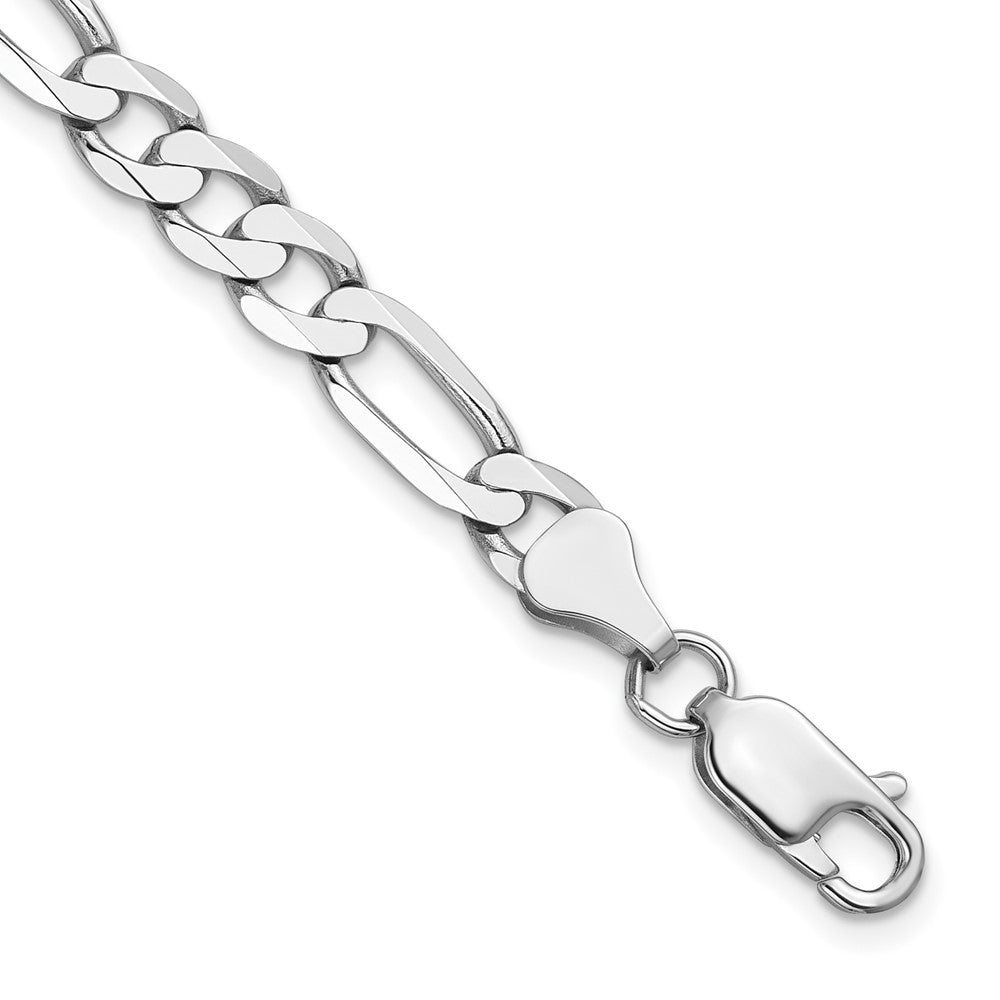 14K White Gold 6mm Flat Figaro Chain Bracelet 7"-9"