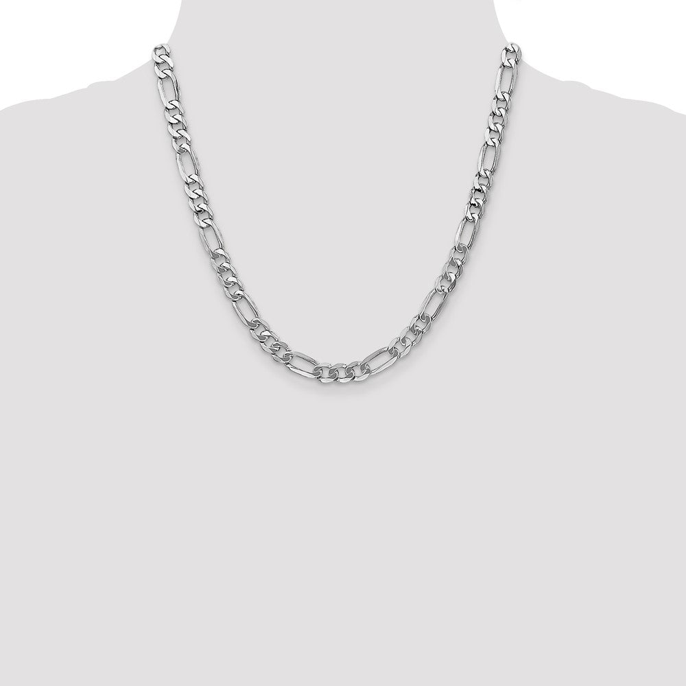 14k White Gold 7mm Flat Figaro Chain - Product Photo