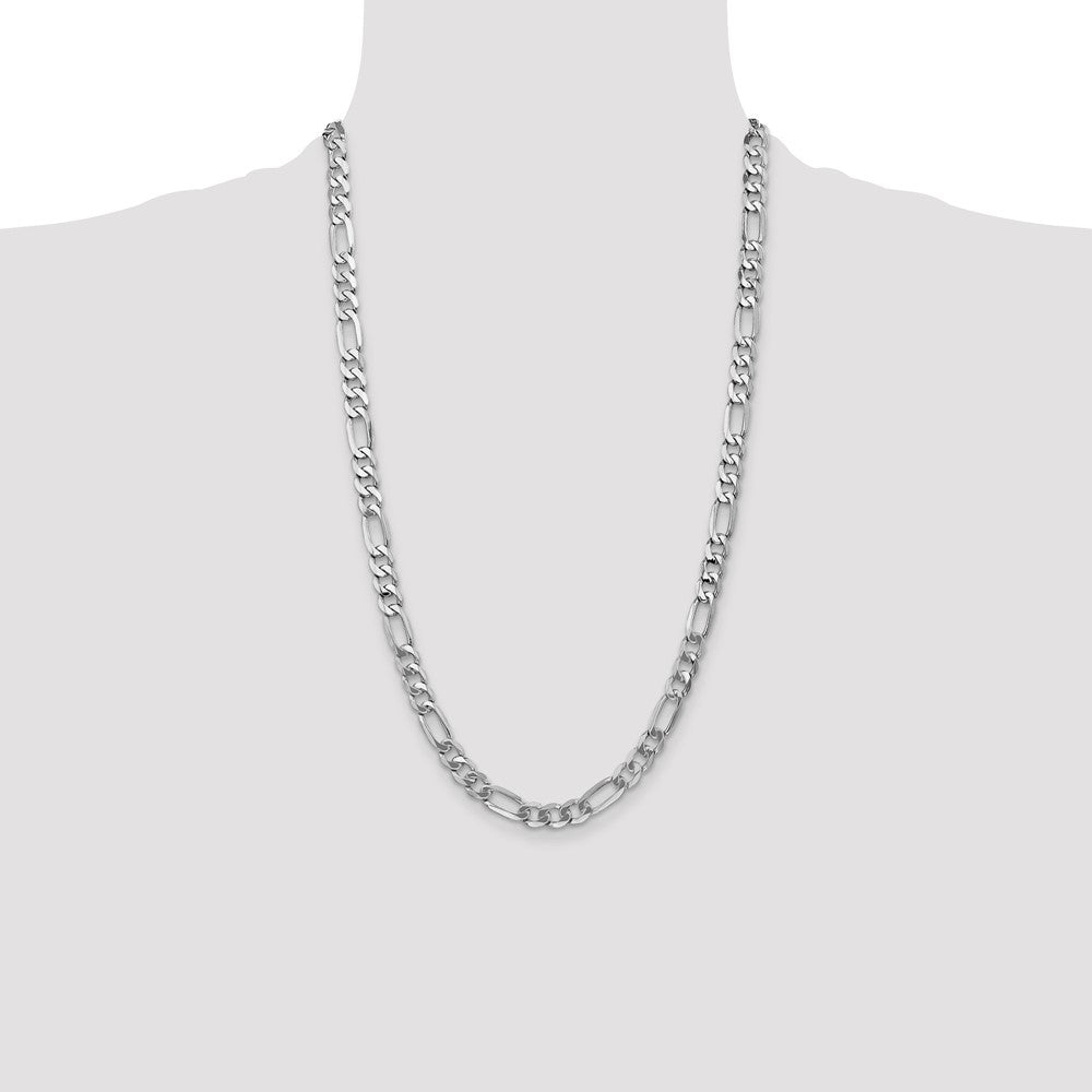 14k White Gold 7mm Flat Figaro Chain - Product Photo