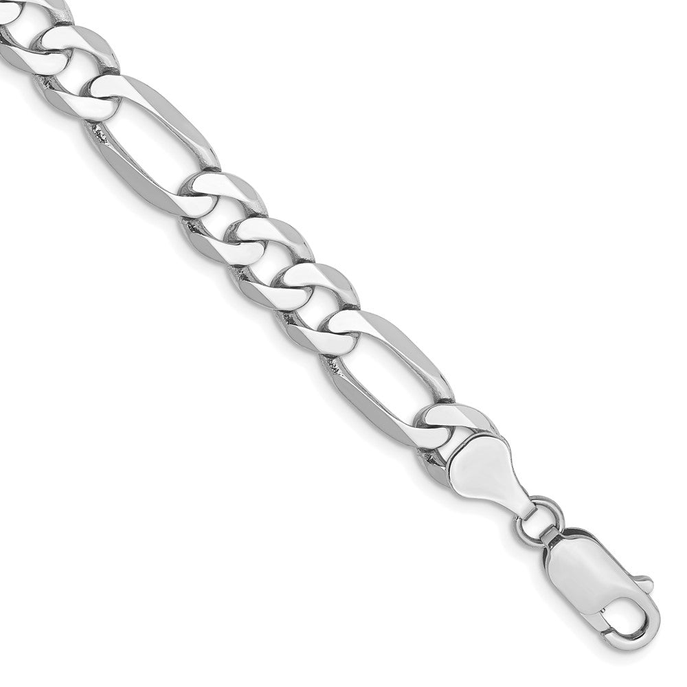 14K White Gold 7mm Flat Figaro Chain Bracelet 8"-9"