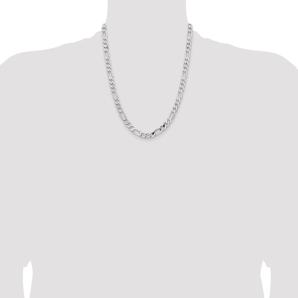 14k White Gold 7.5mm Flat Figaro Chain - Product Photo