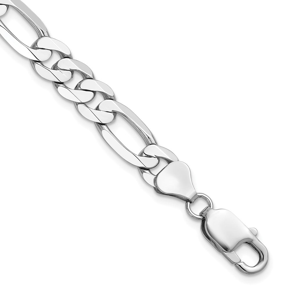 14K White Gold 7.5mm Flat Figaro Chain Bracelet 8"-9"