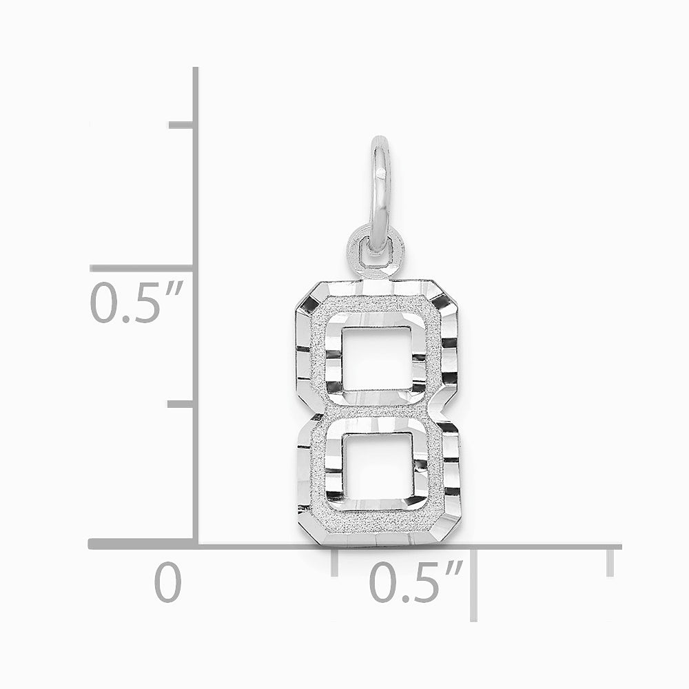 14K White Gold 14kw Small Brushed Diamond-cut Number 8 Charm - Product Photo