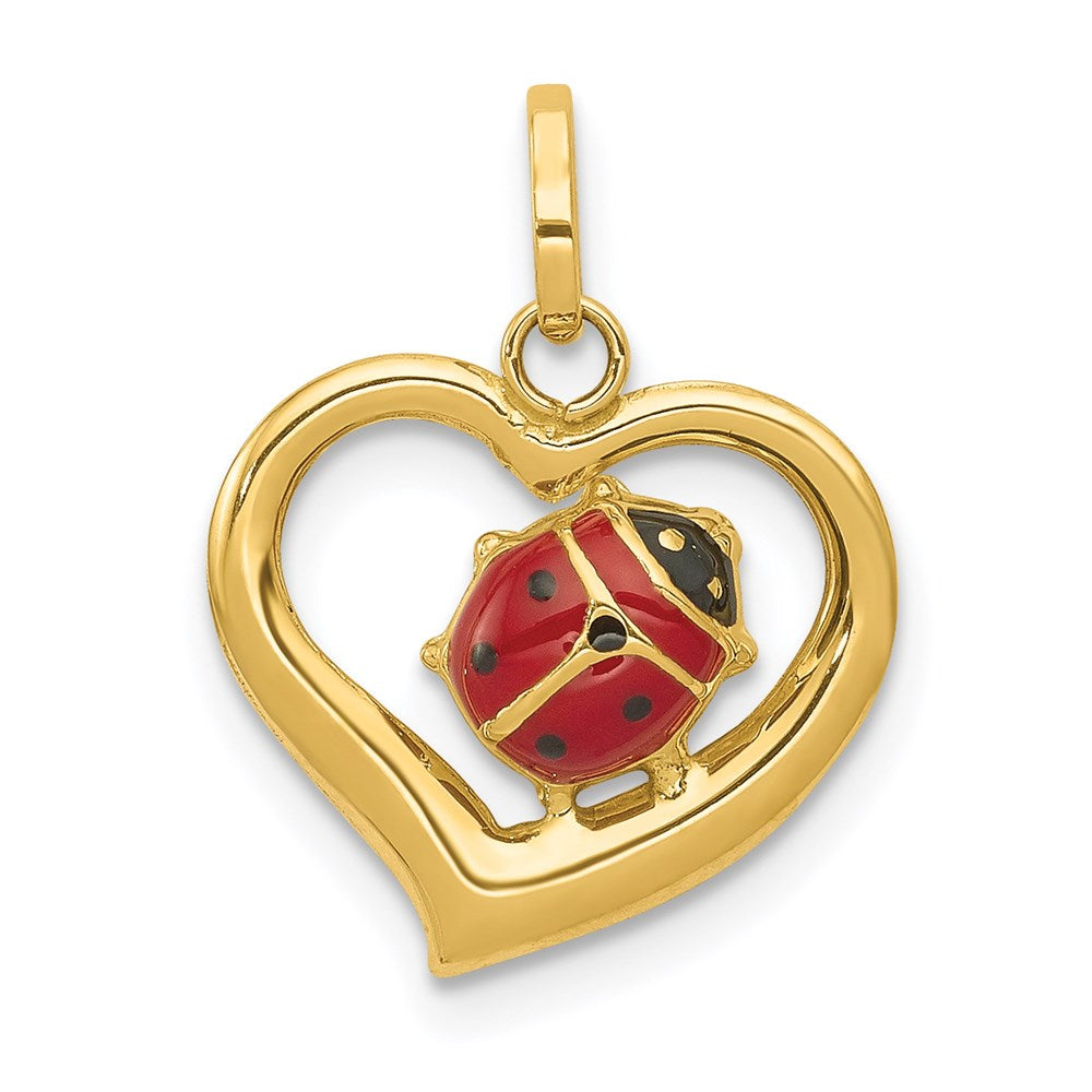 14K Yellow Gold Enameled Ladybug in Heart Charm
