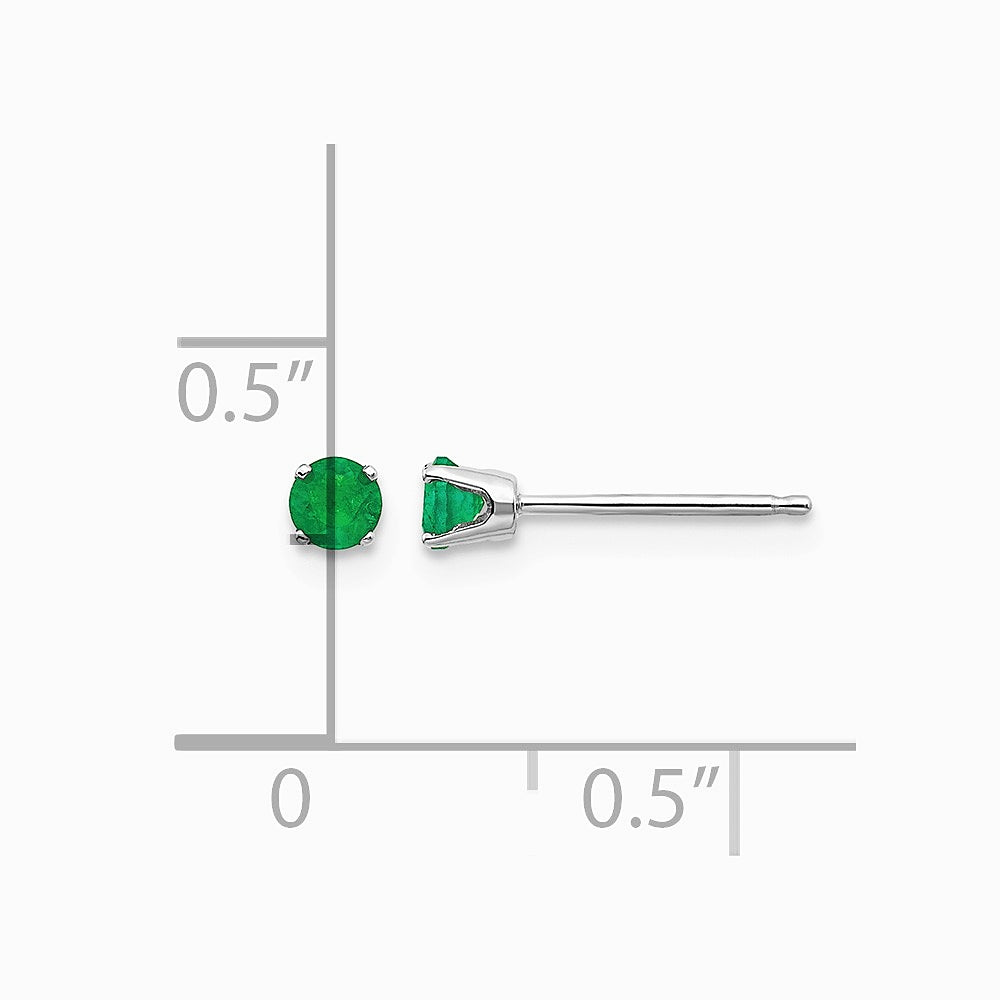 14K White Gold 3mm Emerald Stud Earrings - Product Photo