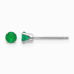 14K White Gold 3mm Emerald Stud Earrings - Product Photo