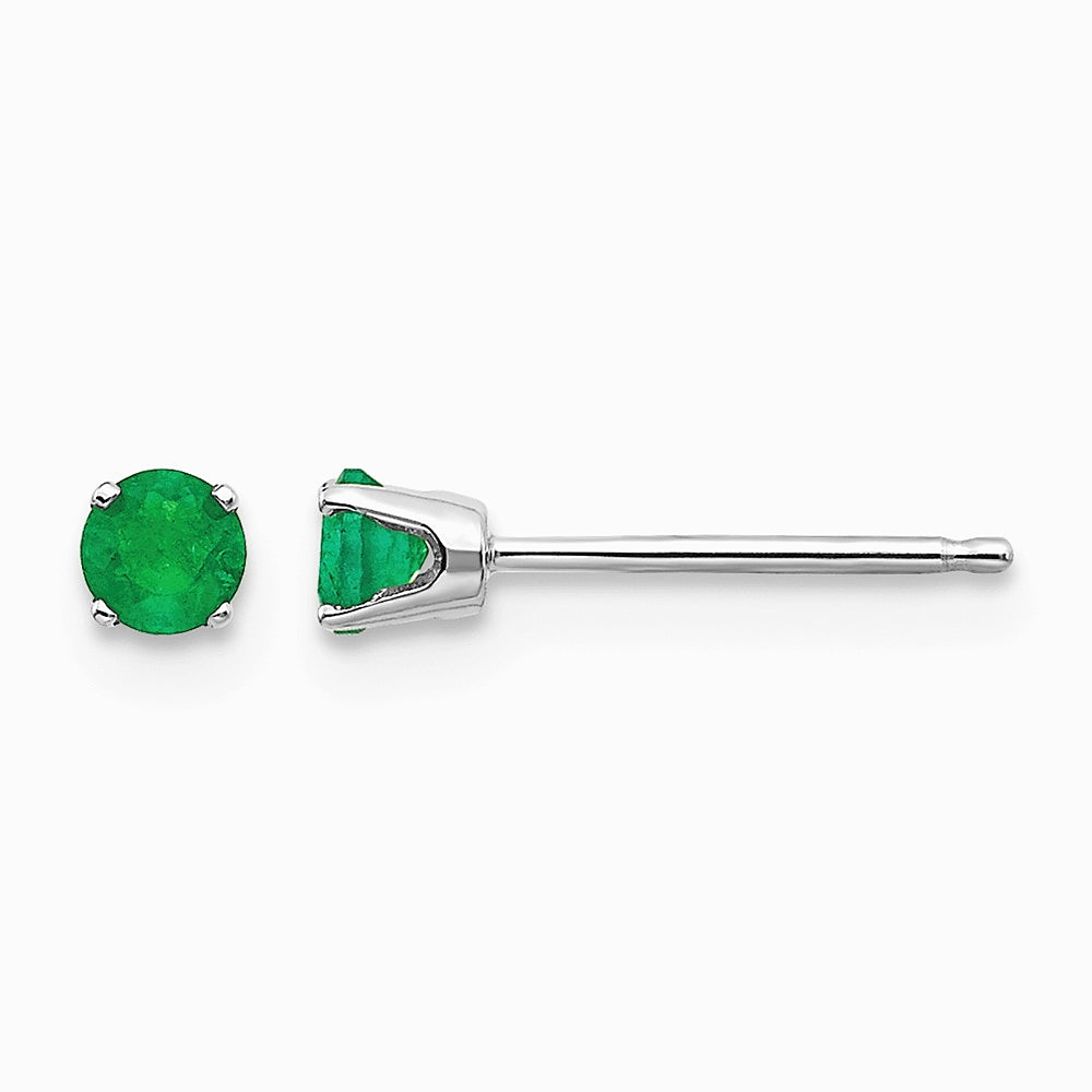 14K White Gold 3mm Emerald Stud Earrings - Product Photo