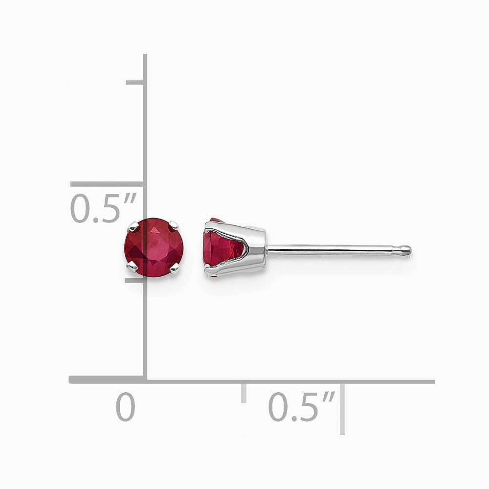 14K White Gold 4mm Ruby Stud Earrings - Product Photo
