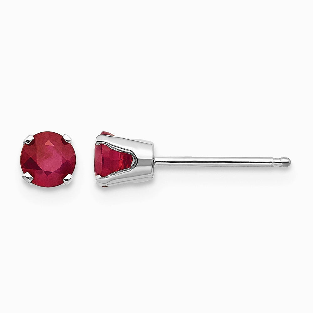 14K White Gold 4mm Ruby Stud Earrings - Product Photo