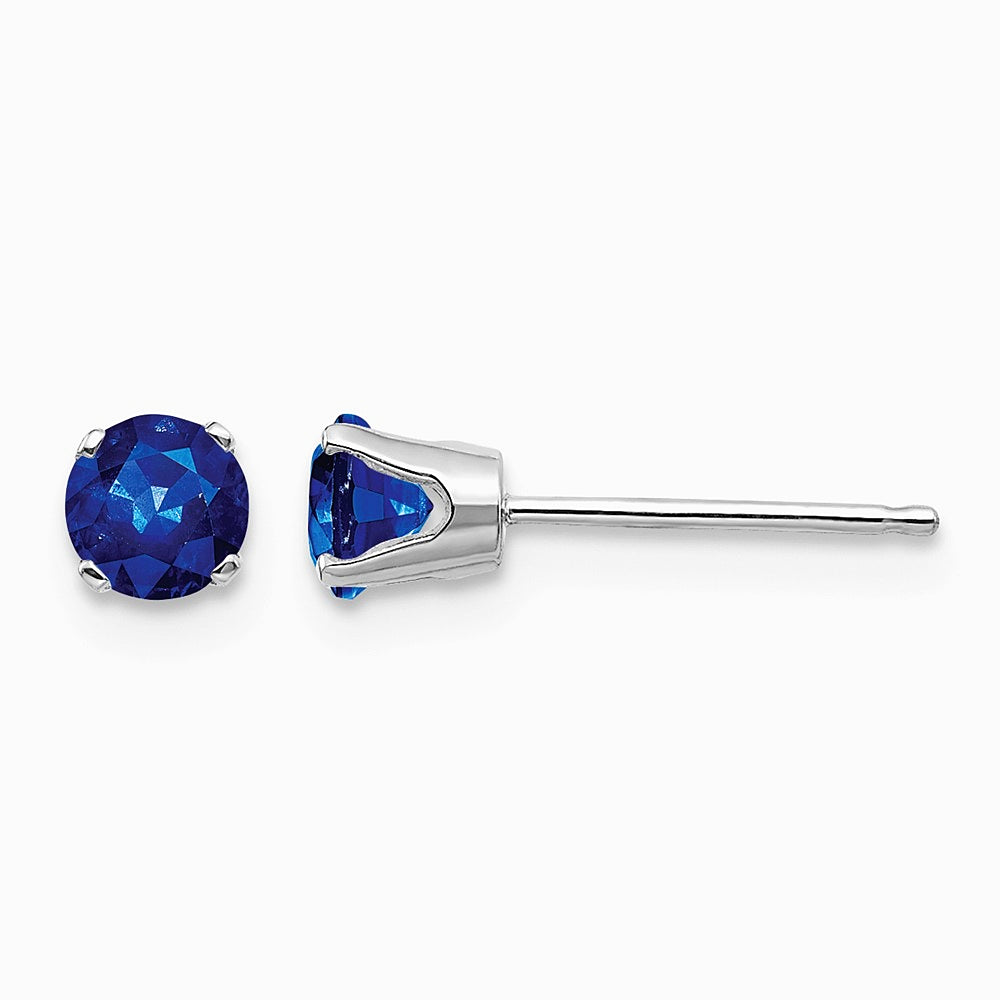 14K White Gold 4mm Sapphire Stud Earrings - Product Photo