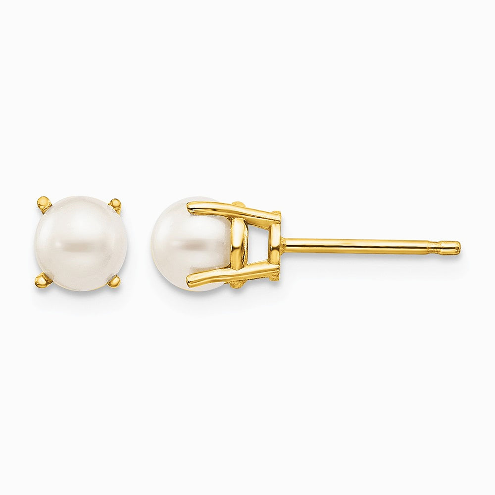 14K Yellow Gold 4.5mm Round June/Freshwater Cultured Pearl Post Earrings - Product Photo