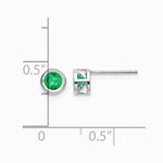 14K White Gold 4mm Bezel May/Emerald Post Earrings - Product Photo