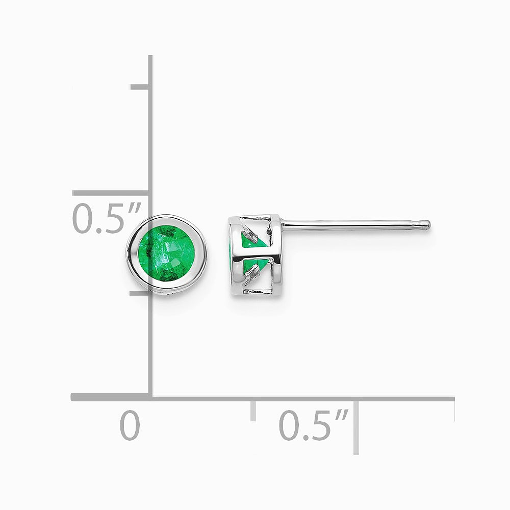 14K White Gold 4mm Bezel May/Emerald Post Earrings - Product Photo