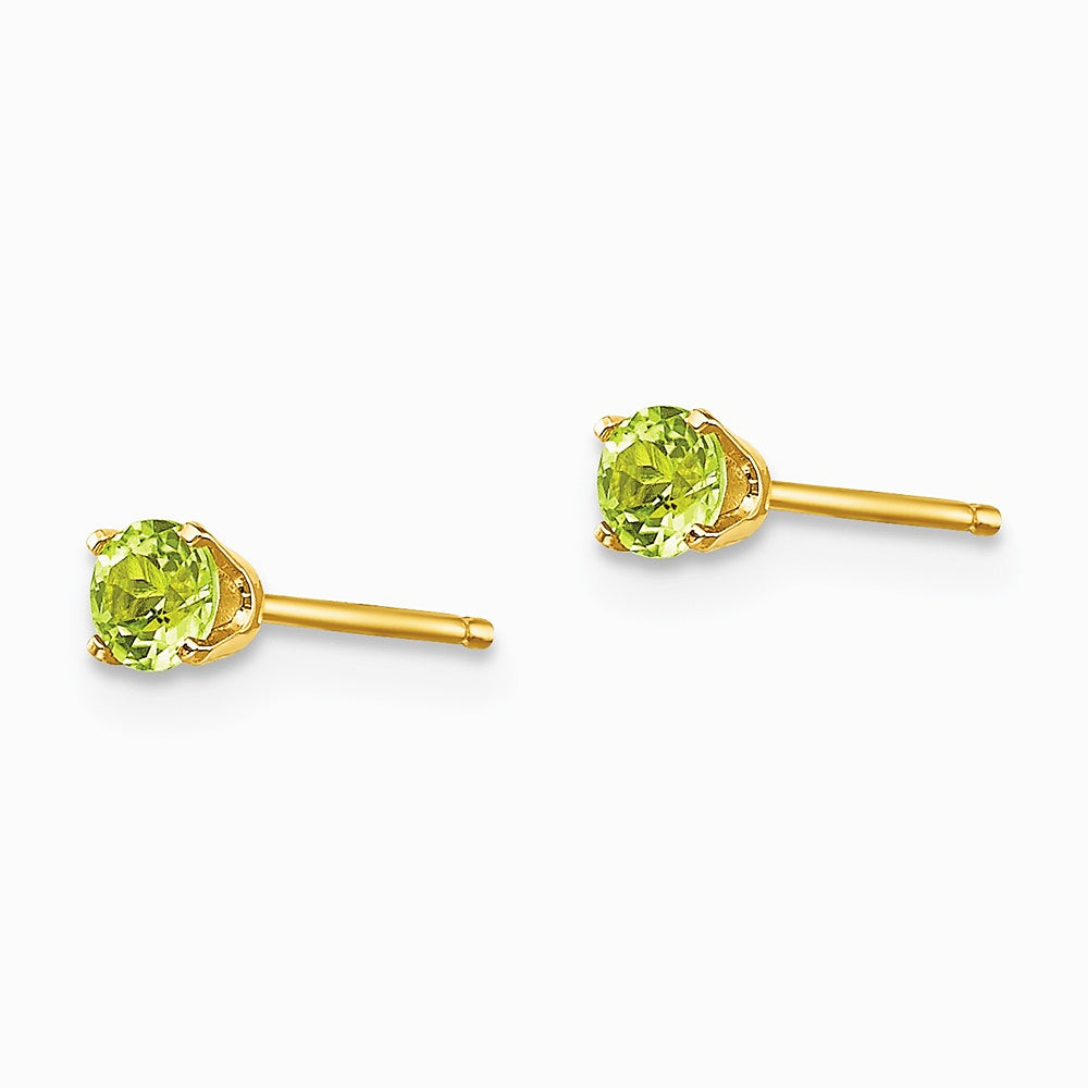 14K Yellow Gold 3mm August/Peridot Post Earrings - Product Photo