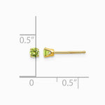 14K Yellow Gold 3mm August/Peridot Post Earrings - Product Photo