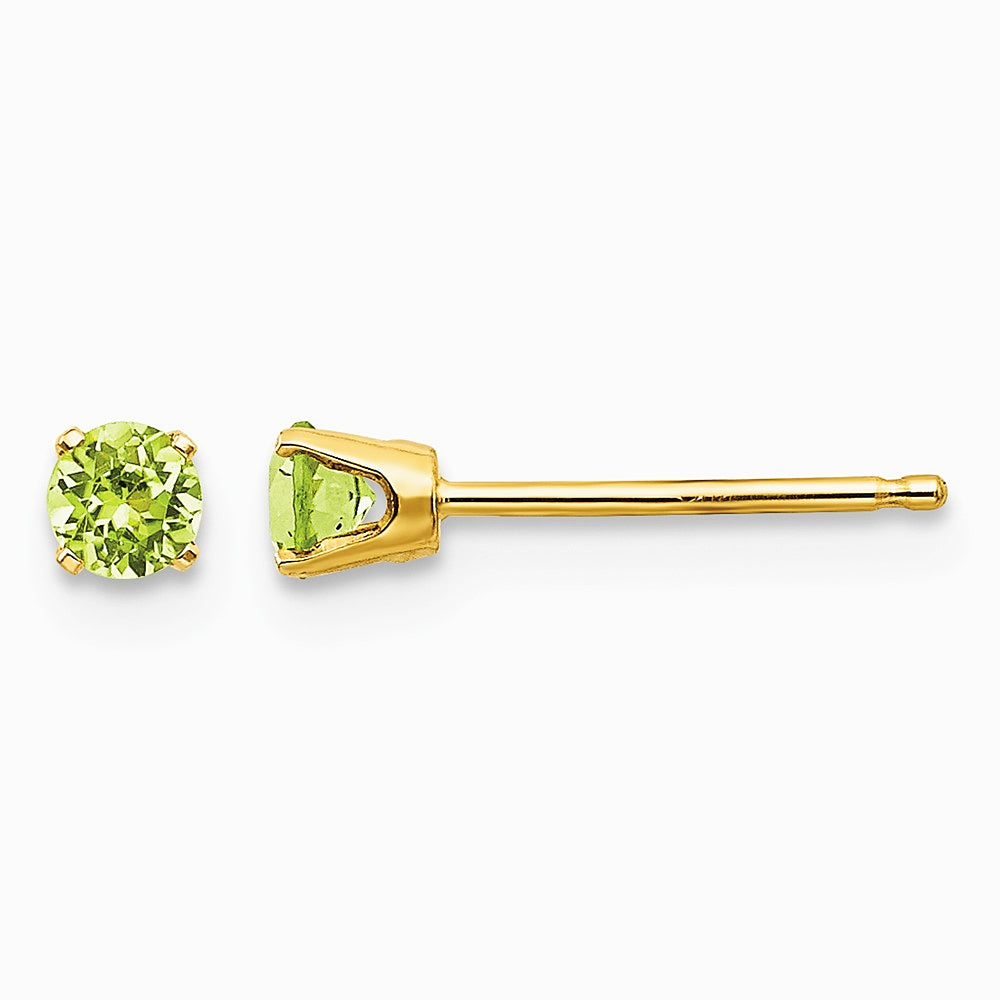 14K Yellow Gold 3mm August/Peridot Post Earrings - Product Photo