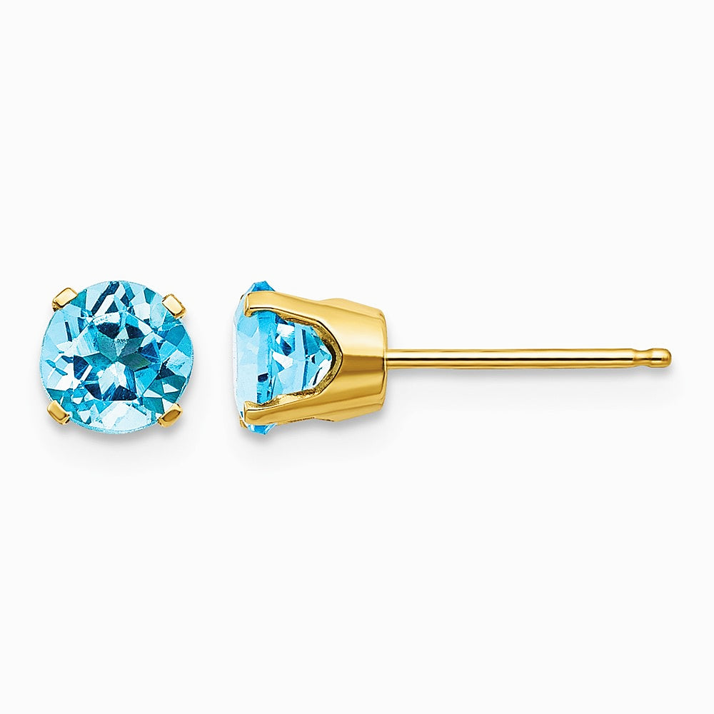 14K Yellow Gold 5 mm Blue Topaz Earrings - December - Product Photo