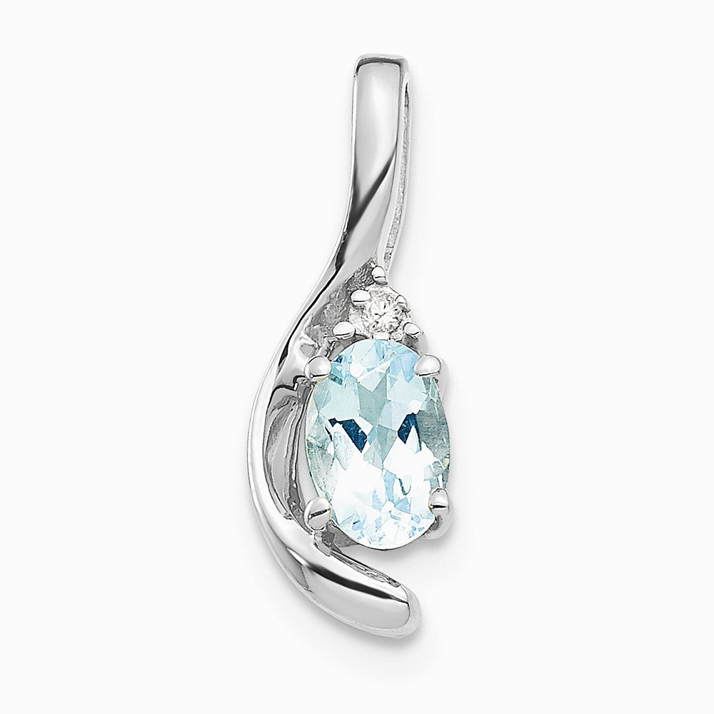 14K White Gold Aquamarine and Diamond Pendant - Product Photo
