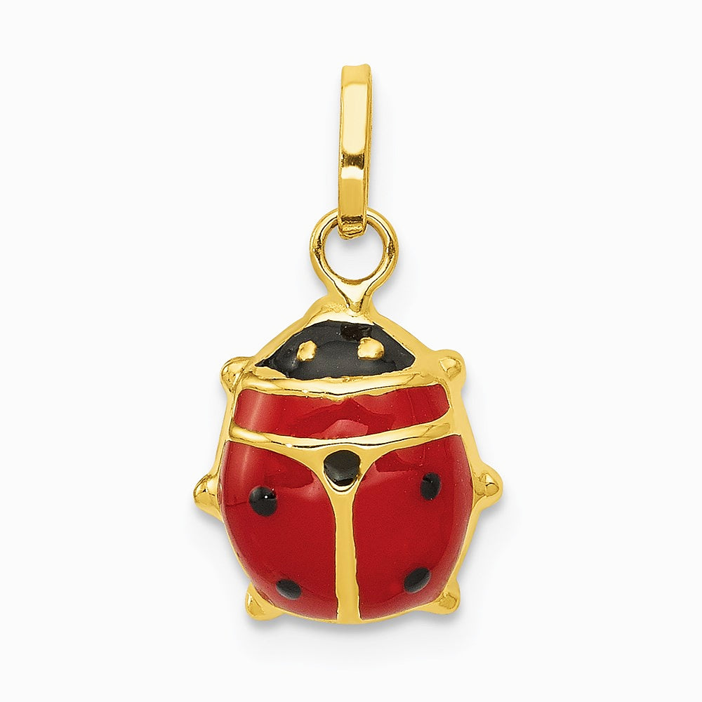 14K Yellow Gold Red Enameled Ladybug Charm - Product Photo
